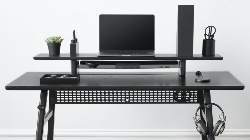 Black Glass Monitor Riser – Desktop Stand For TV, Laptop, Notebook – Holds 80 Lbs